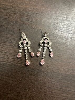 Elegant Pink Teardrop Chandelier Earrings - Women Jewelry